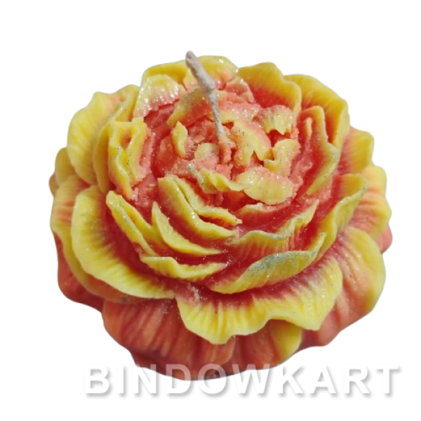 Decore Home Rose Flower Shape Lavender Scented Candle | Soy Wax Decorative Candles for Home Décor, Gifting | Romantic Floral Design Mombatti for Bedroom, Living Room (Pack of 1, Yellow+Orange+Pink)